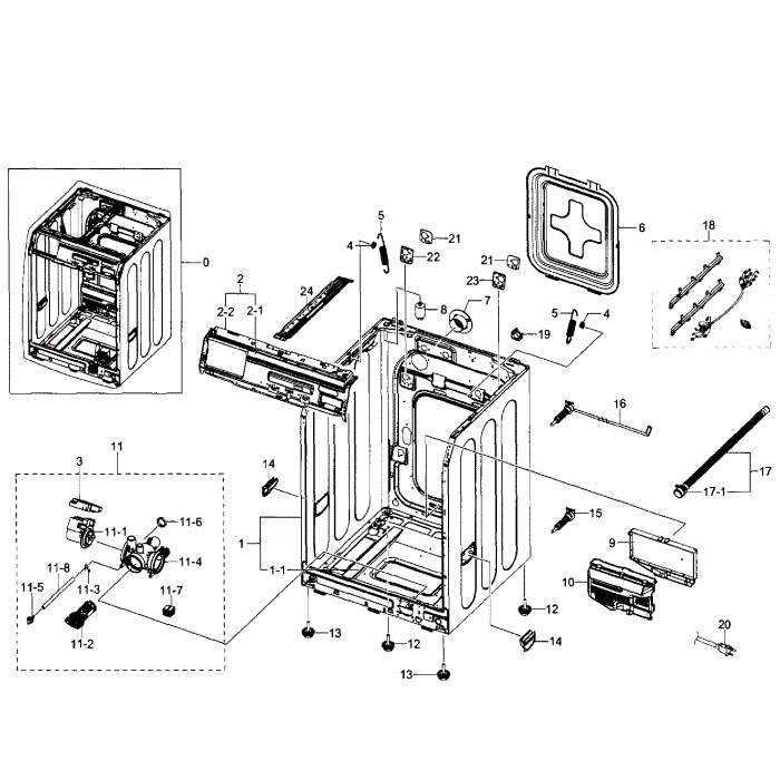 Frame 1 Diagram and Parts List for WF350ANW XAA-07 Samsung Washer