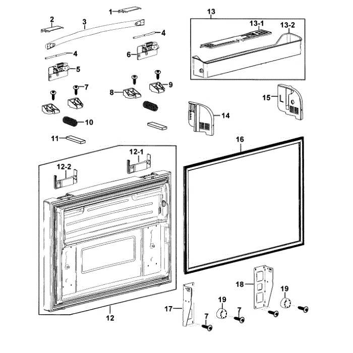 Freezer Door Diagram and Parts List for RF26XAZRS XAA-00 Samsung Refrigerator