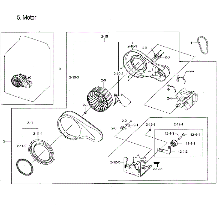 Motor Duct Diagram and Parts List for DVG54M8750V A3-00 Samsung Dryer