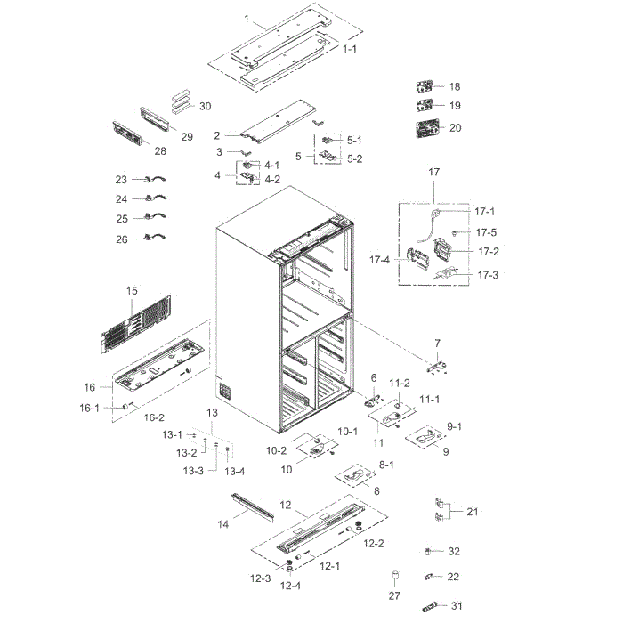 Cabinet Diagram and Parts List for RF24J9960S4 AA-03 Samsung Refrigerator
