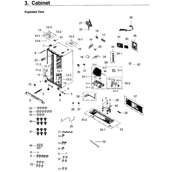 Cabinet Diagram and Parts List for RS25H5121SR AA-01 Samsung Refrigerator