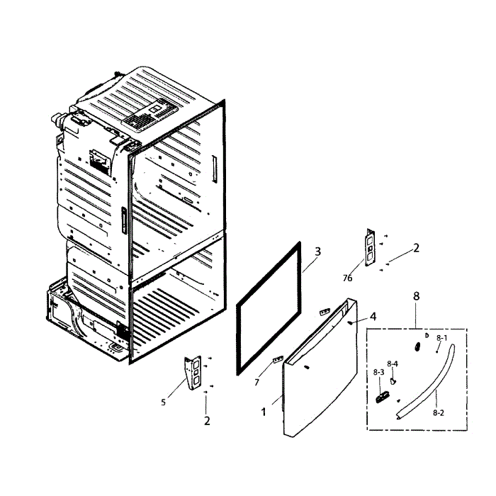 Freezer Door Diagram and Parts List for RF221NCTABC AA-01 Samsung Refrigerator