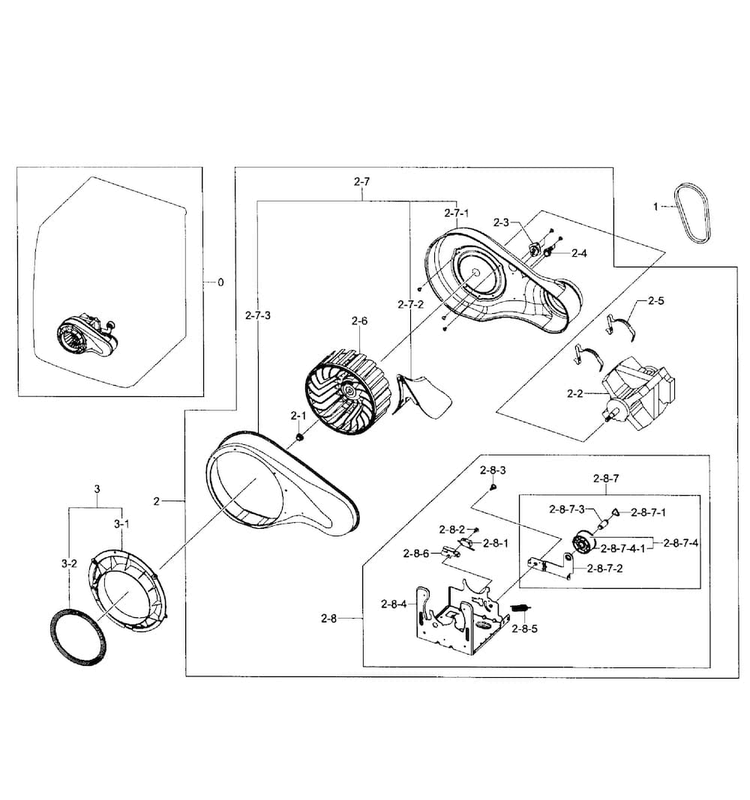 Motor Assy Diagram and Parts List for DV455EVGSGR AA-0002 Samsung Dryer