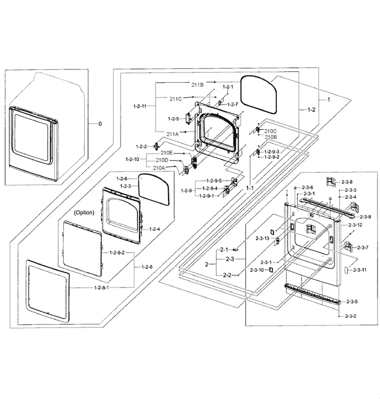 Front/door Assy Diagram and Parts List for DV422GWHDWR AA-0001 Samsung Dryer