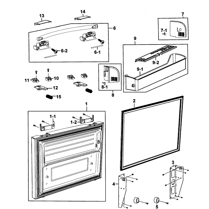 Freezer Door Diagram and Parts List for RF263AERS XAA-00 Samsung Refrigerator