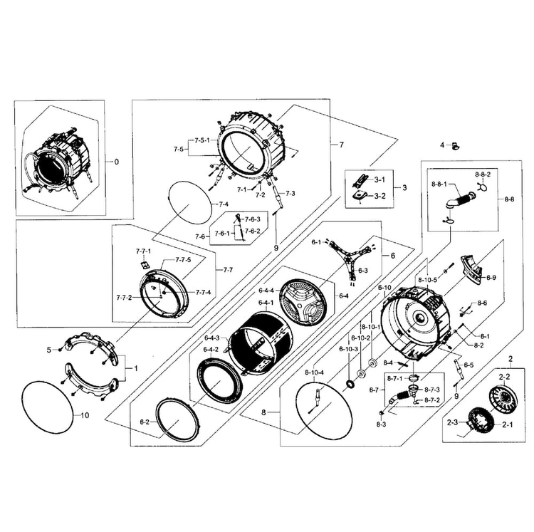 Tub/drum Assy Diagram and Parts List for WF393BTPAWR A1-0001 Samsung Washer