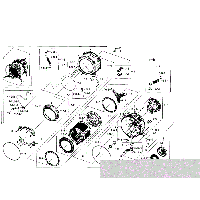 Tub-Drum Diagram and Parts List for WF520ABW XAA-05 Samsung Washer