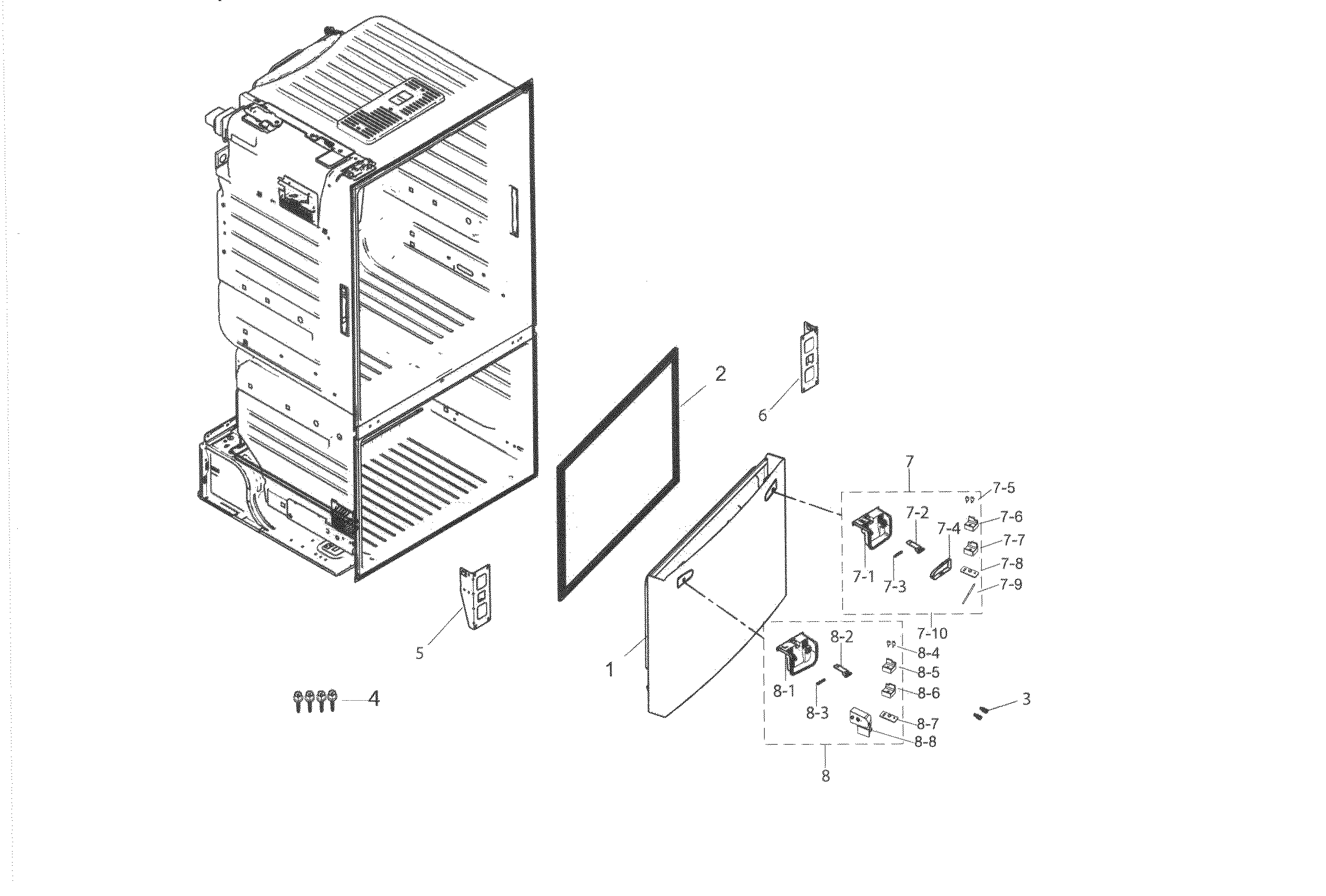 Freezer Door Diagram and Parts List for RF263BEAESP AA-0003 Samsung Refrigerator
