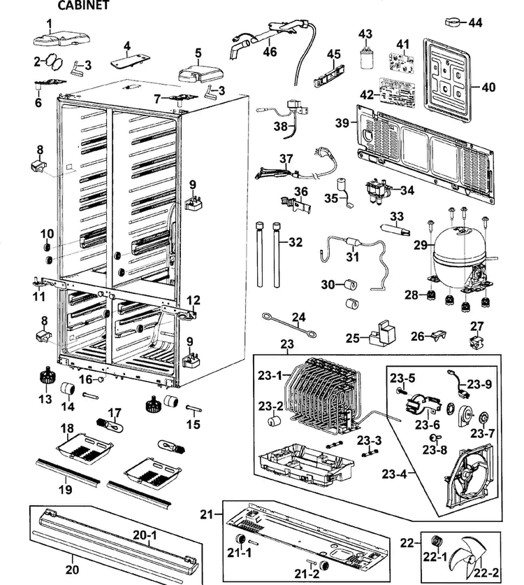 Cabinet Diagram and Parts List for RM255LASH XAA-0000 Samsung Refrigerator