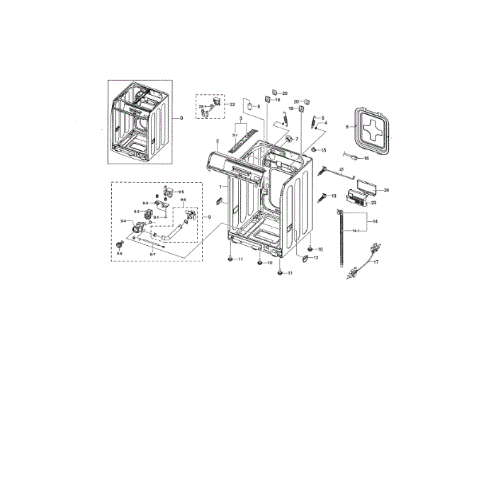 Frame And Cover Diagram and Parts List for WF338AAB XAA-01 Samsung Washer