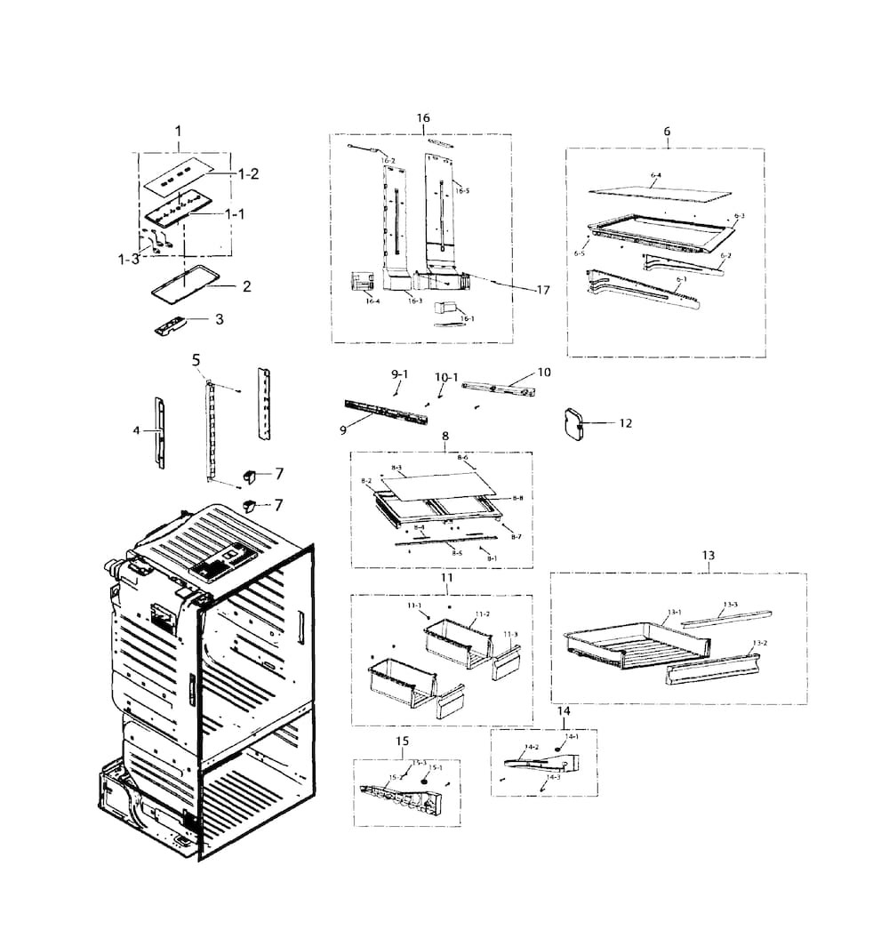 Refrigerator Diagram and Parts List for RF220NCTASR AA-0001 Samsung Refrigerator