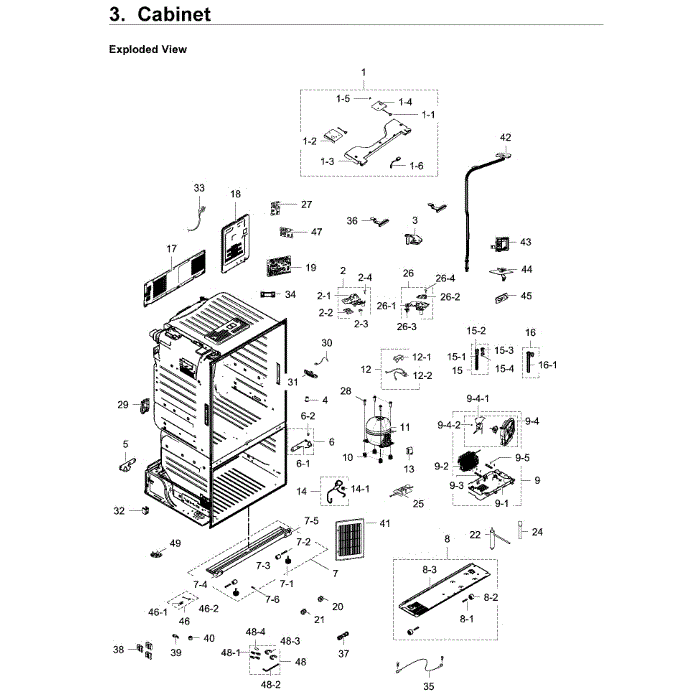 Cabinet Diagram and Parts List for RF28HDEDPWW AA-00 Samsung Refrigerator