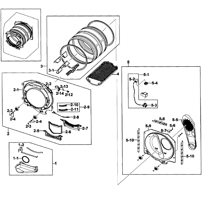 Drum Assembly Diagram and Parts List for DV419AGW XAA-02 Samsung Dryer