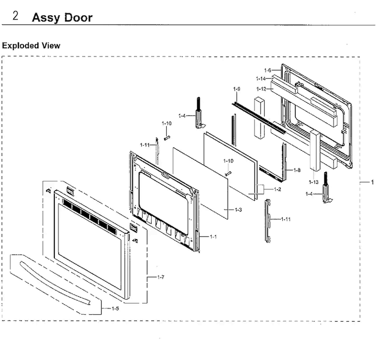 Door Diagram and Parts List for NX58H9950WS AA-0001 Samsung Range