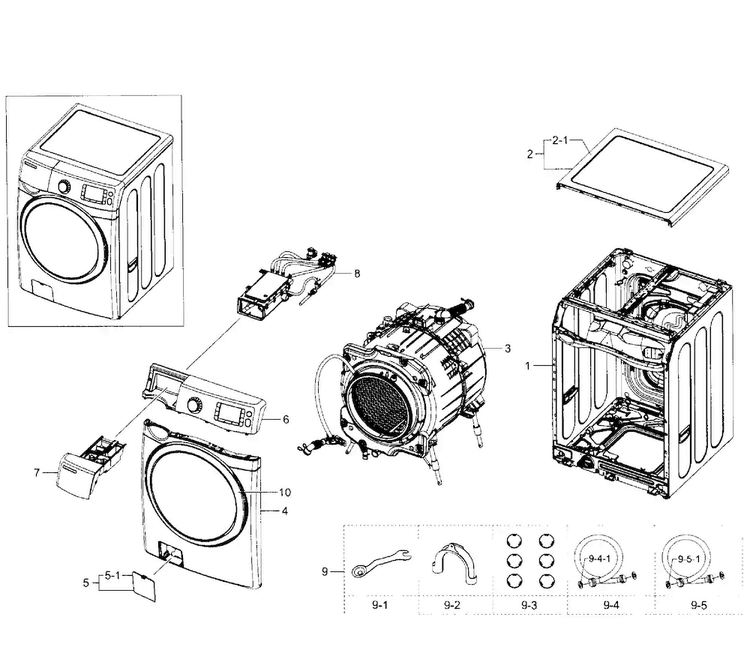 Main Section Diagram and Parts List for WF520ABP XAA-0004 Samsung Washer