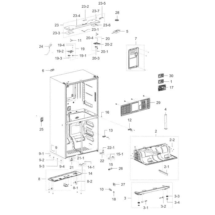 Cabinet Diagram and Parts List for RF22K9581SG AA-00 Samsung Refrigerator