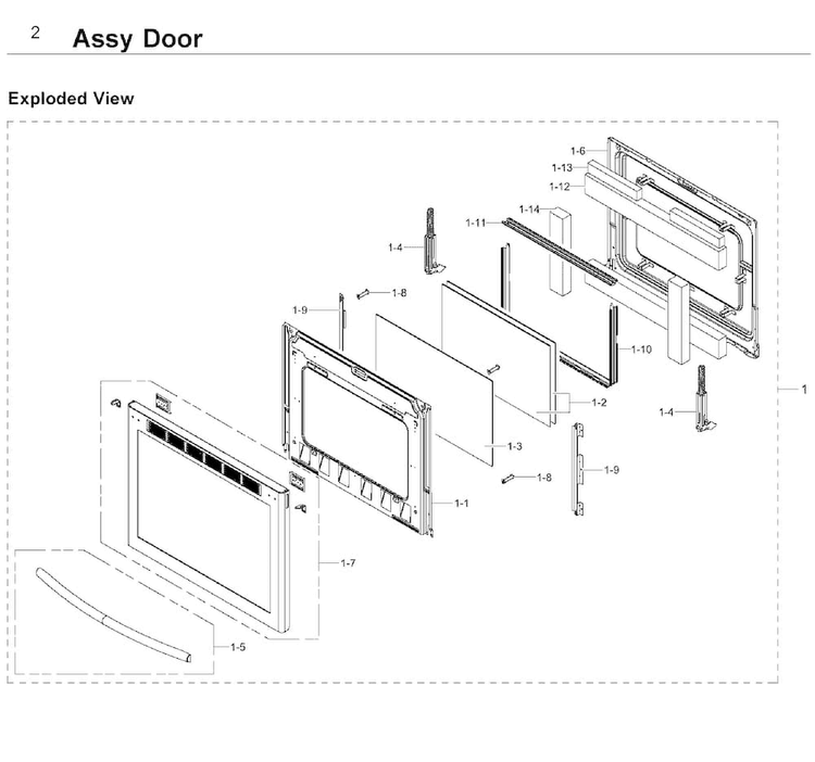 Door Diagram and Parts List for NE58F9710WS AA-0003 Samsung Range