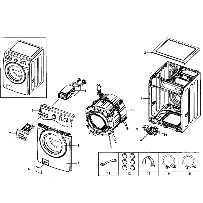 Main Assembly Diagram and Parts List for WF365BTBGWR A1-01 Samsung Washer