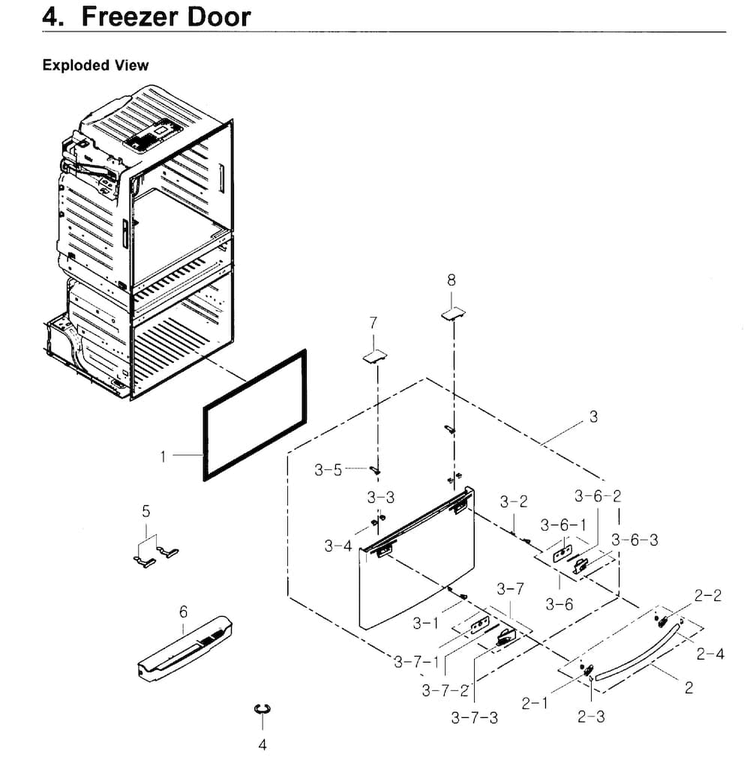 Freezer Door Diagram and Parts List for RF4267HARS XAA-0005 Samsung Refrigerator