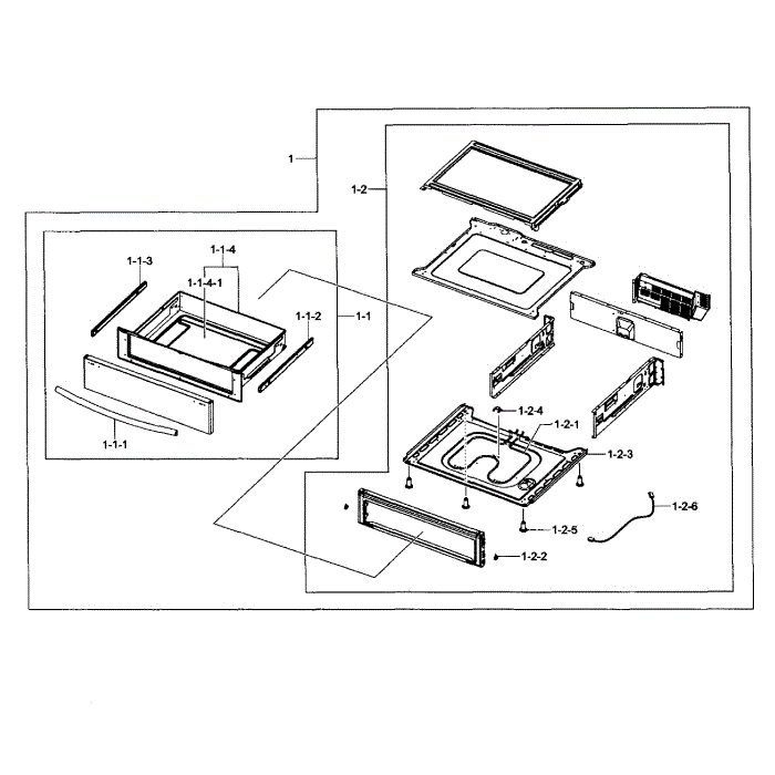 Drawer Assembly Diagram and Parts List for NE597N0PBSR AA-01 Samsung Range