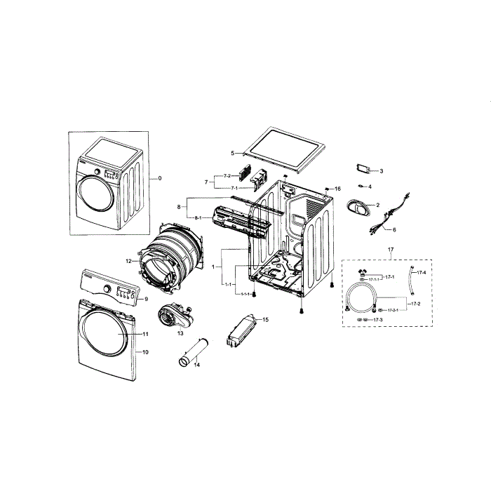 Main Assembly Diagram and Parts List for DV331AEW XAA-02 Samsung Dryer