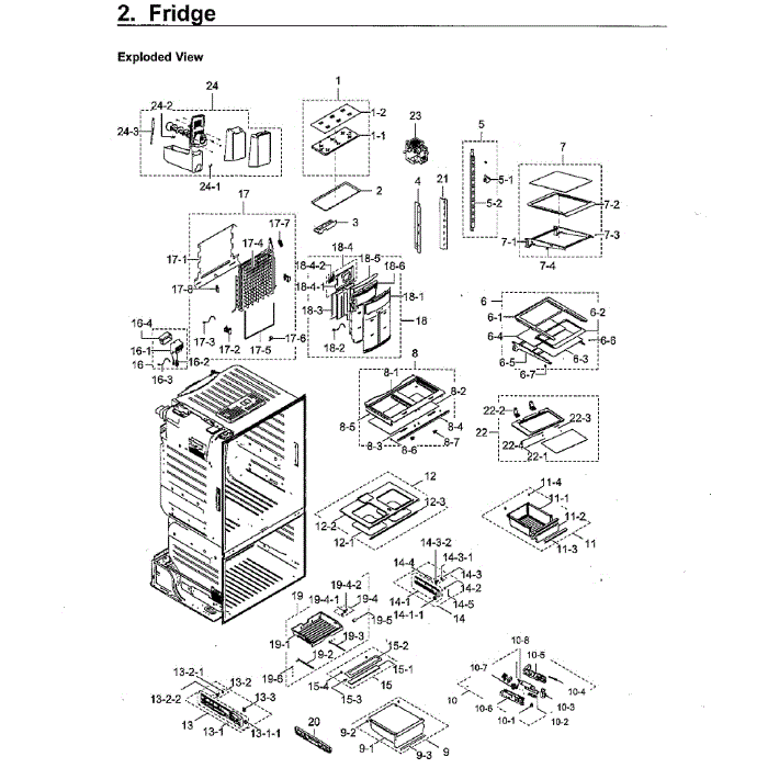Fridge Diagram and Parts List for RF265BEAESR AA-00 Samsung Refrigerator