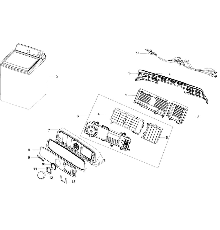 Control Panel Diagram and Parts List for WA56H9000AW A2-0001 Samsung Washer