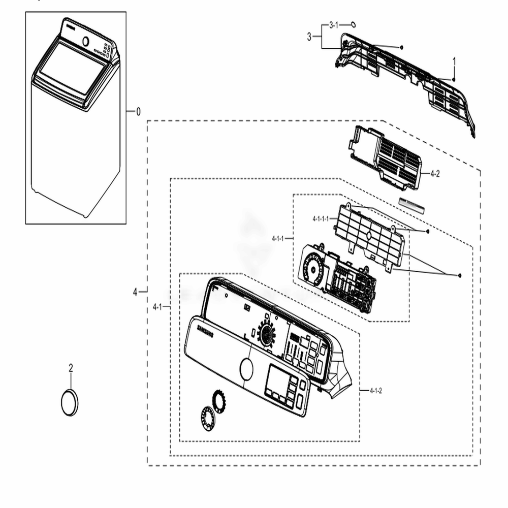 Assembly Control Parts Diagram and Parts List for WA50M7450AW (A4)(0051) Samsung Washer