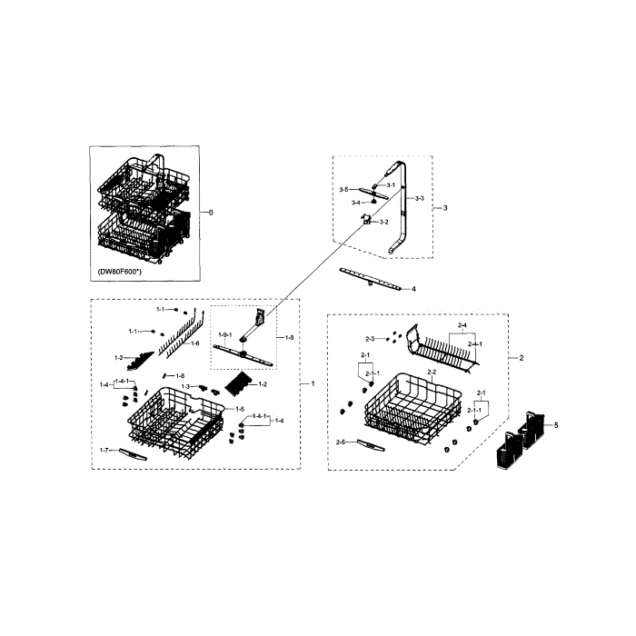 Rack Assembly Diagram and Parts List for DW80F600UTW AA-01 Samsung Dishwasher
