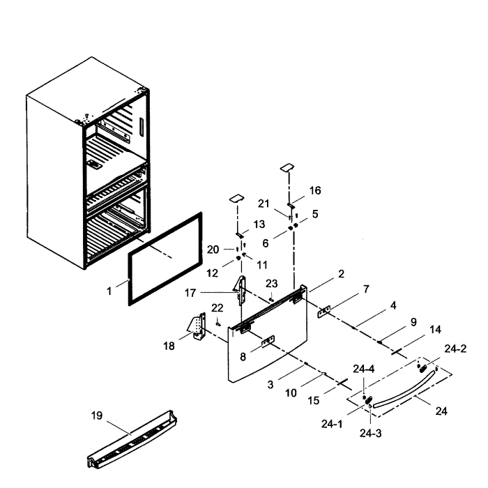 Freezer Door Diagram and Parts List for RF24FSEDBSR AA-00 Samsung Refrigerator