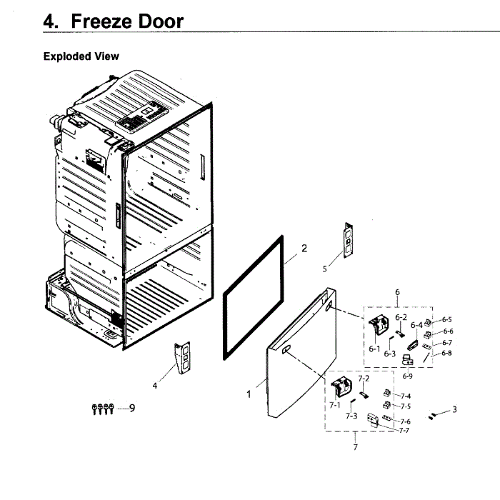 Freezer Door Diagram and Parts List for RF263BEAEWW AA-04 Samsung Refrigerator