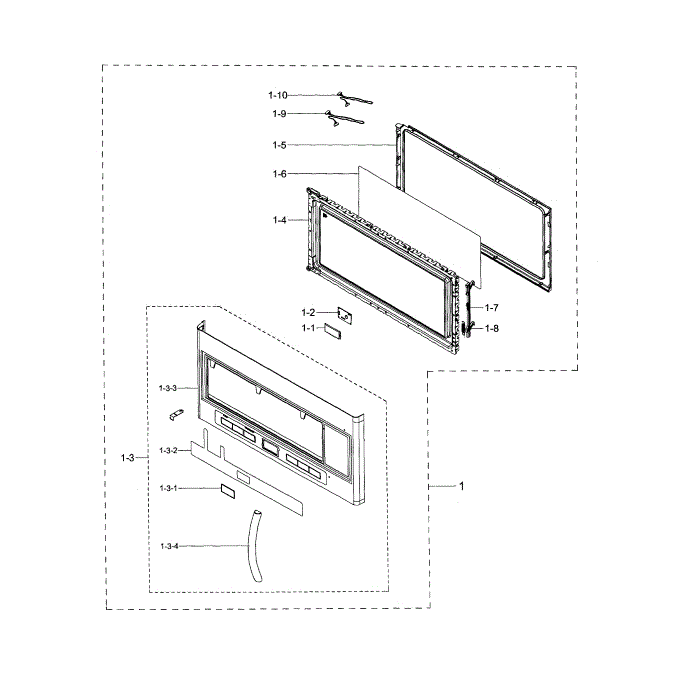 Door Diagram and Parts List for ME21H706MQB AA-00 Samsung Microwave
