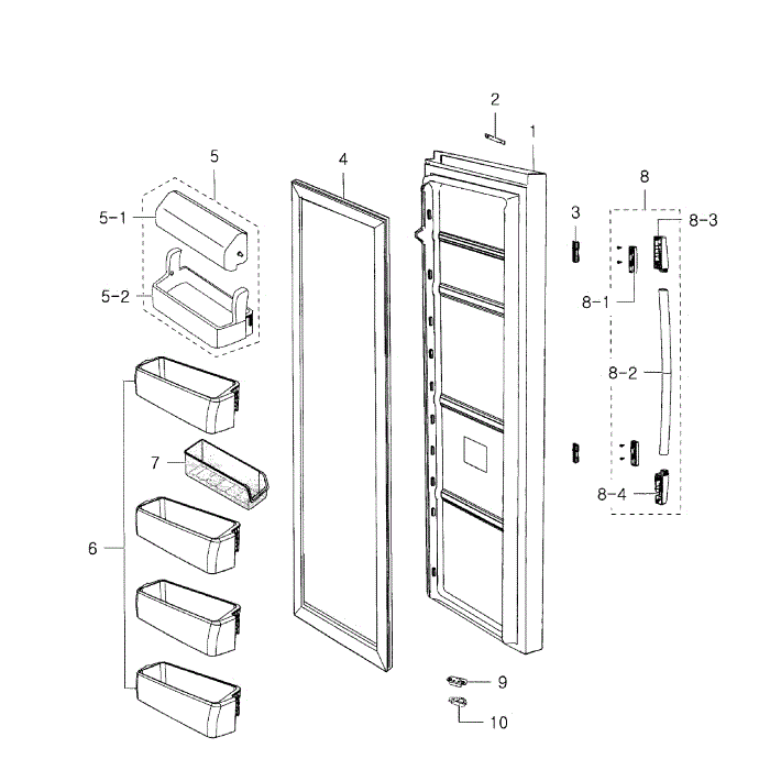 Right Door Diagram and Parts List for RS2530BWP XAA-00 Samsung Refrigerator