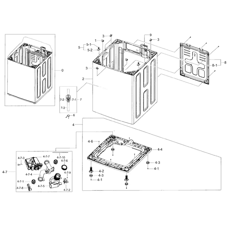 Cabinet Section Diagram and Parts List for WA456DRHDWR AA-0004 Samsung Washer