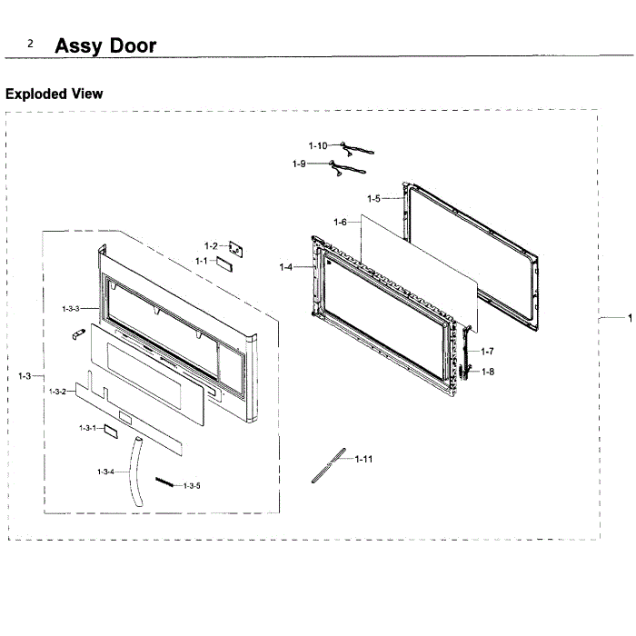 Door Diagram and Parts List for ME21K6000AS AA-00 Samsung Microwave Oven Combo