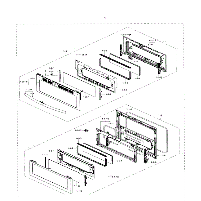 Door Diagram and Parts List for NE59J7850WG AA-00 Samsung Range