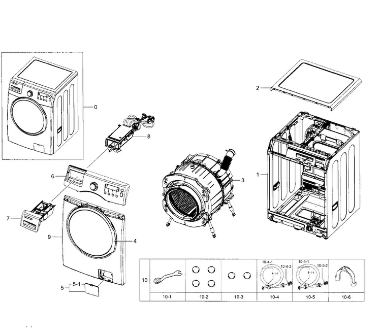 Main Section Diagram and Parts List for WF350ANW XAA-0001 Samsung Washer