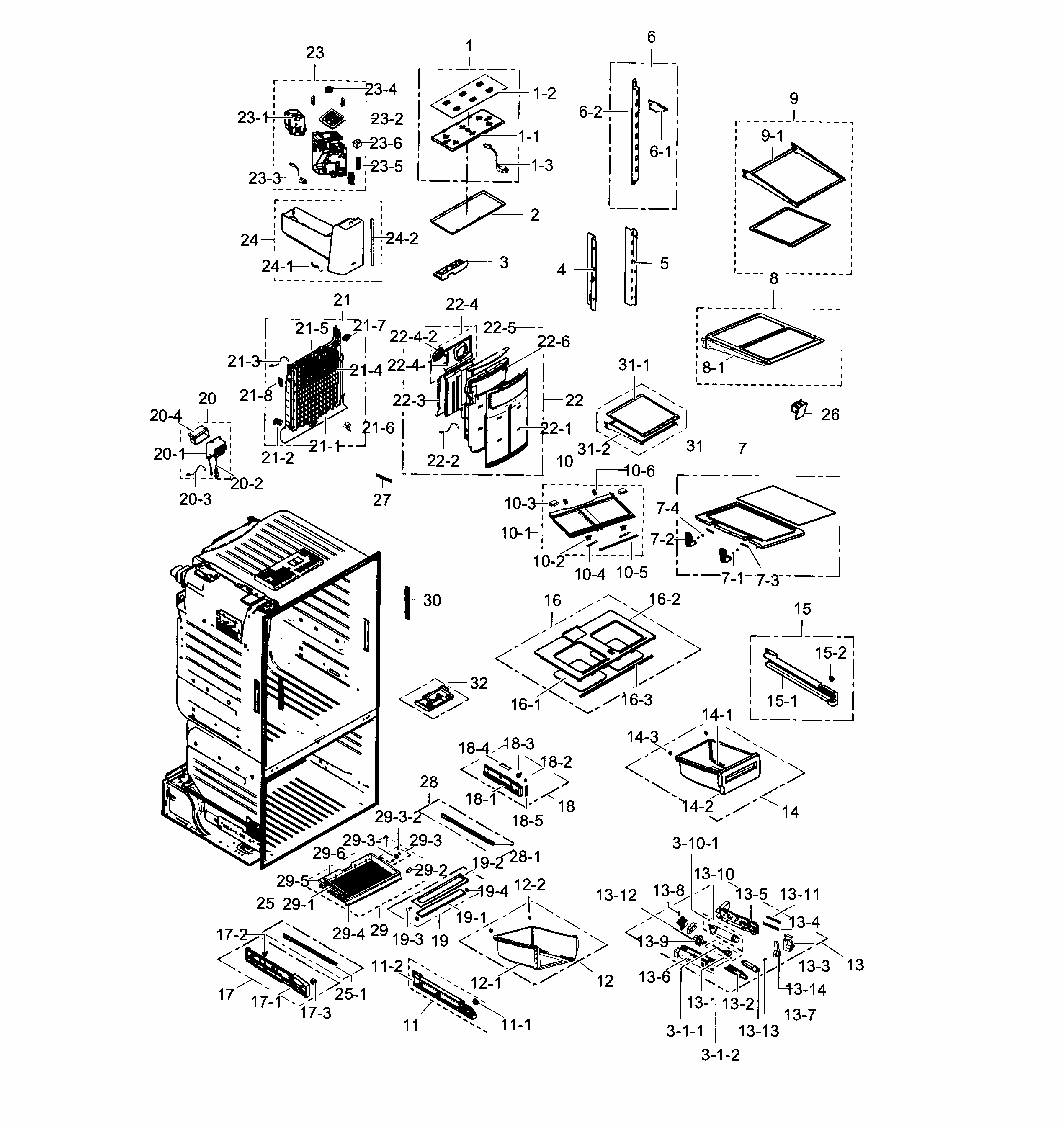 Refrigerator Diagram and Parts List for RF28HFEDTBC AA-0000 Samsung Refrigerator
