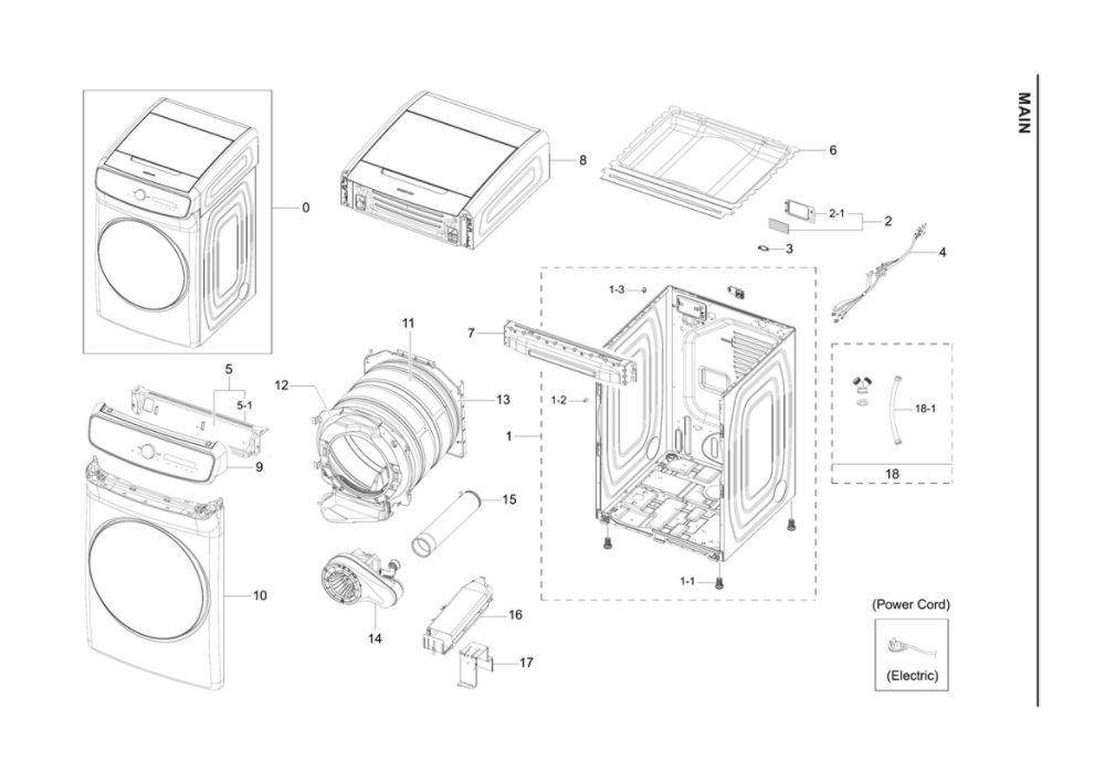 Main Assembly Diagram and Parts List for DVG60A9900V A3-00 Samsung Dryer