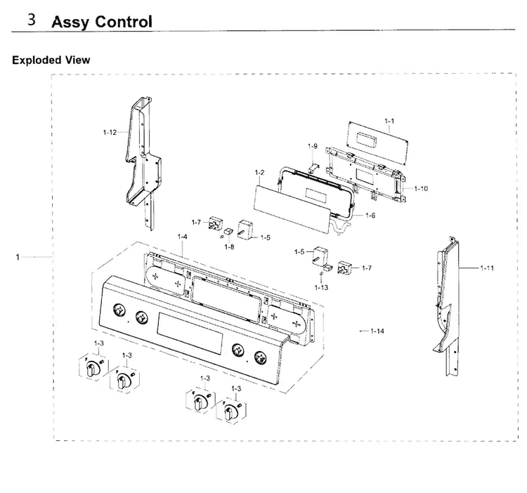 Control Panel Diagram and Parts List for NE59J3420SS AA-0005 Samsung Range