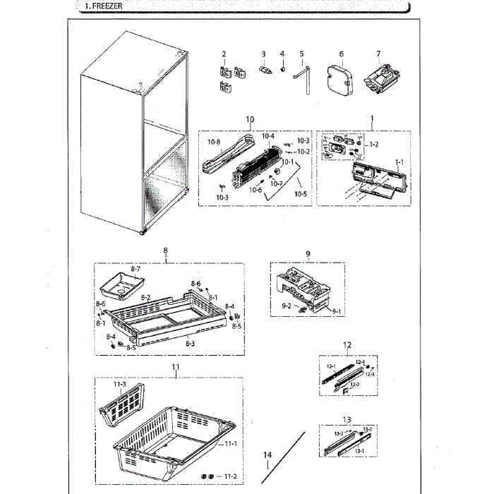 Freezer Diagram and Parts List for RF260BEAESG AA-02 Samsung Refrigerator