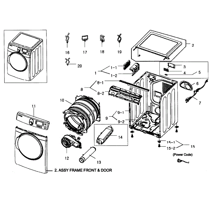 Main Assembly Diagram and Parts List for DV448AEP XAA-02 Samsung Dryer