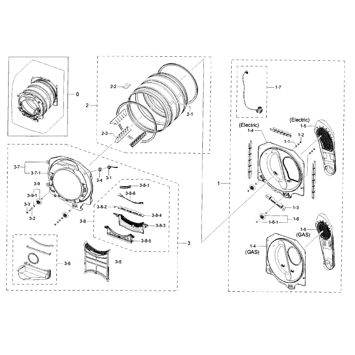Drum Diagram and Parts List for DV42H5400EF A3-00 Samsung Dryer