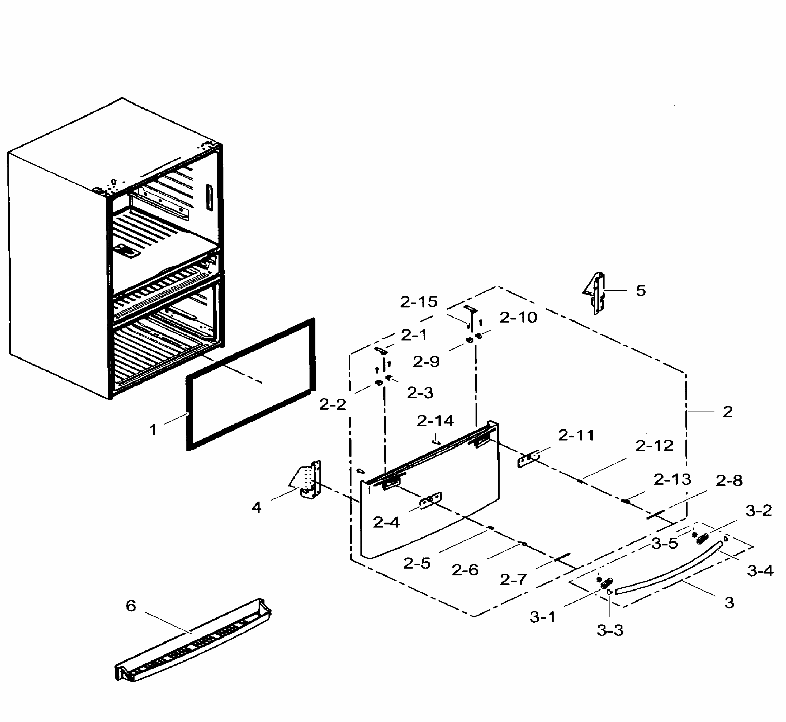 Freezer Door Diagram and Parts List for RF31FMEDBWW AA-0005 Samsung Refrigerator