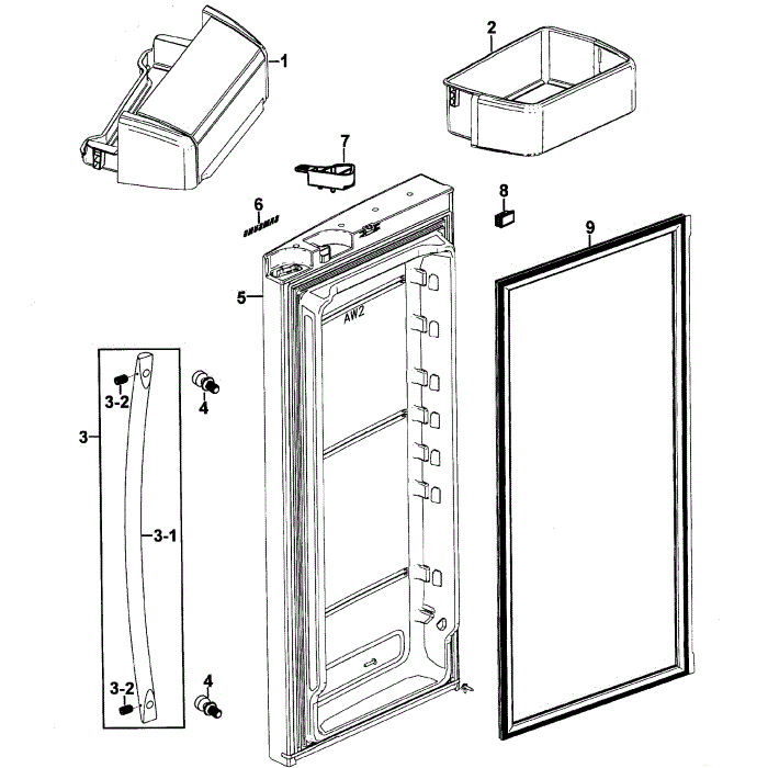 Right Door Diagram and Parts List for RFG293HAWP XAA-00 Samsung Refrigerator