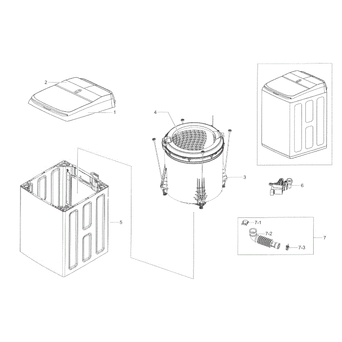Main Assembly Diagram and Parts List for WA45K7600AW A2-00 Samsung Washer