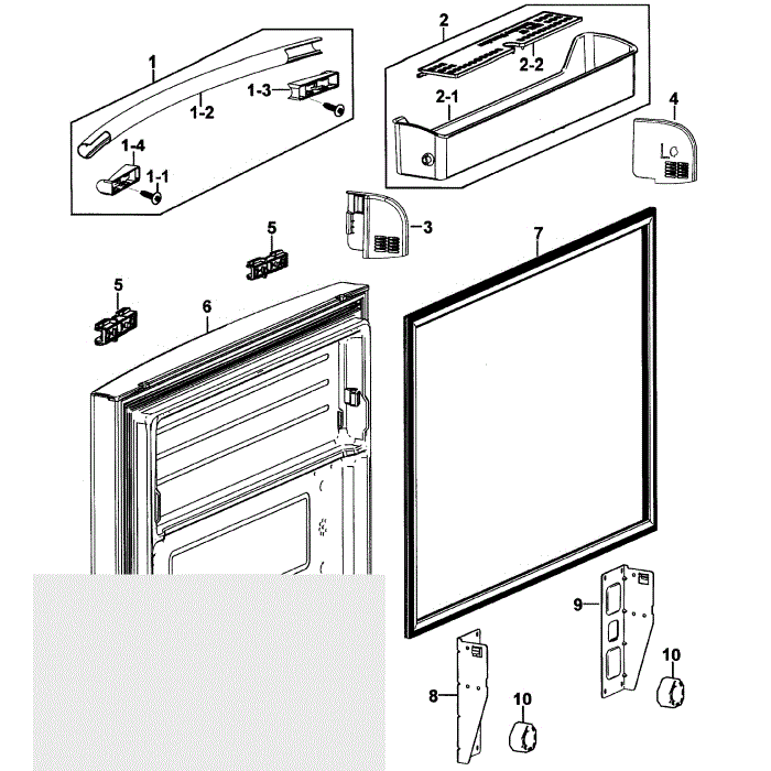 Freezer Door Diagram and Parts List for RF267AABP XAA-00 Samsung Refrigerator