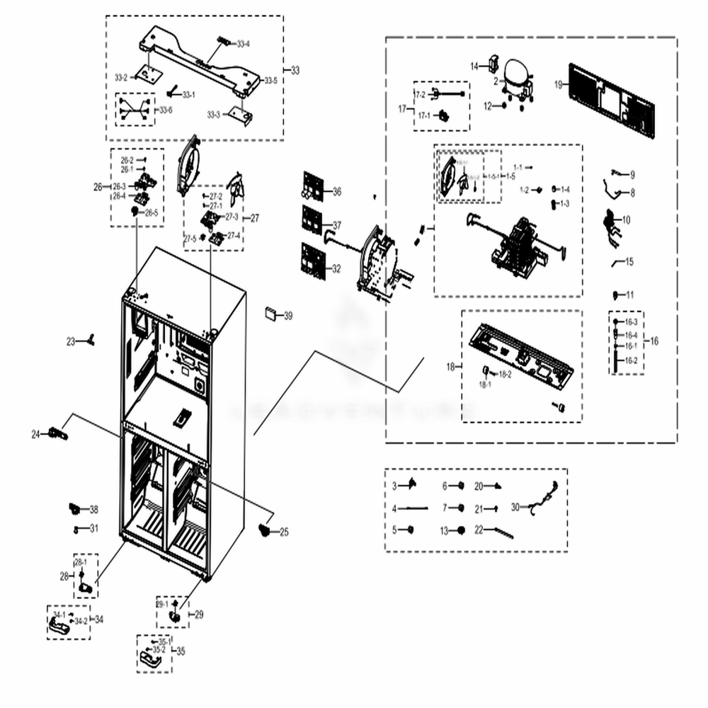 Cabinet 2 Diagram and Parts List for RF28N9780SG (AA)(0001) Samsung Refrigerator