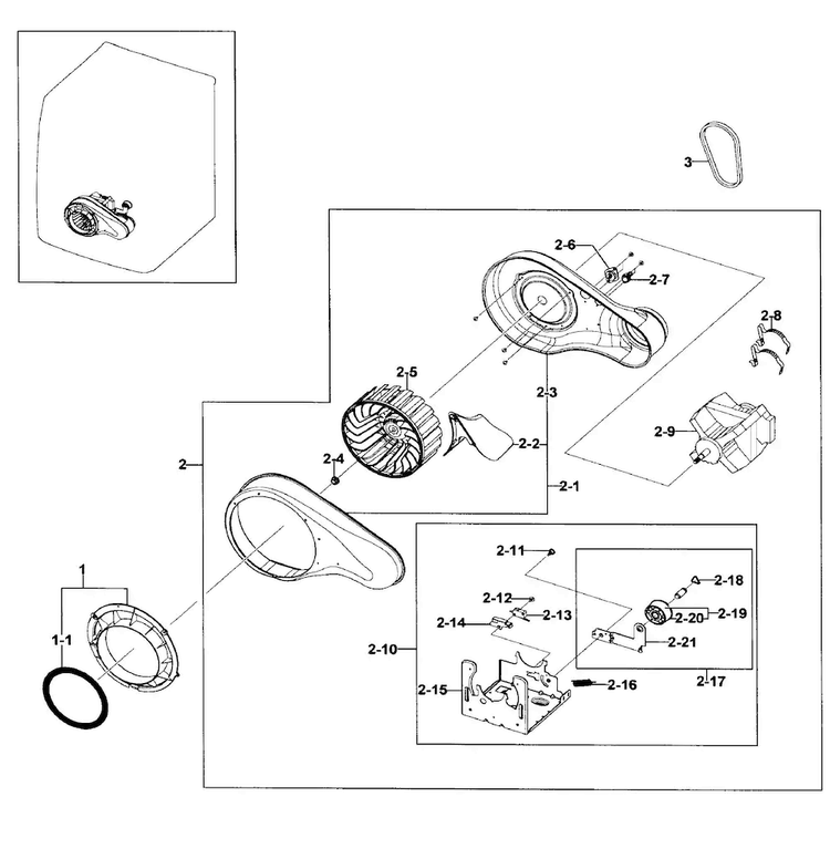 Motor Assy Diagram and Parts List for DV511AER XAA-0000 Samsung Dryer