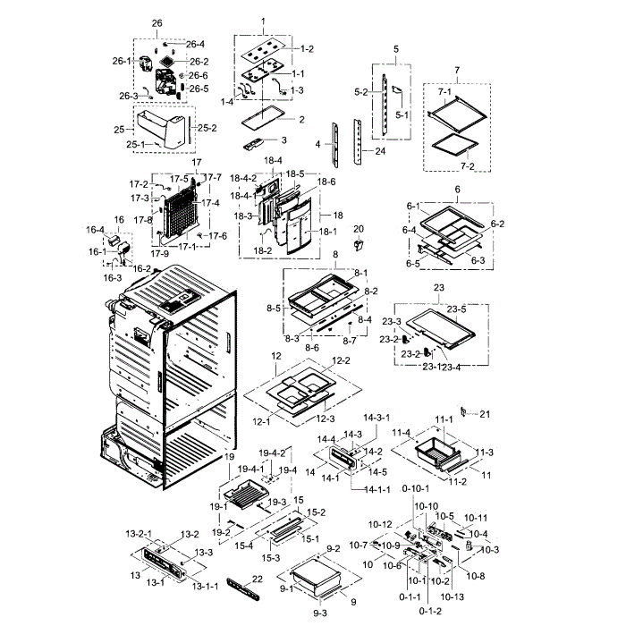 Refrigerator Diagram and Parts List for RF263BEAEWW AA-02 Samsung Refrigerator